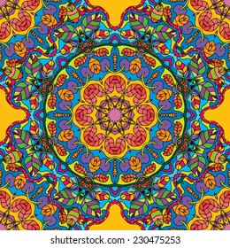 Psychedelic jungle forest floral colorful seamless pattern vector illustration