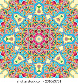 Psychedelic jungle forest floral colorful seamless pattern vector illustration