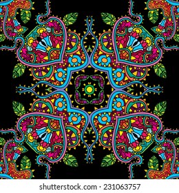 Psychedelic jungle forest floral colorful seamless pattern vector illustration