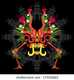 Psychedelic jungle monster ornament vector illustration