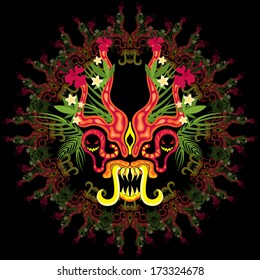 Psychedelic jungle monster ornament vector illustration