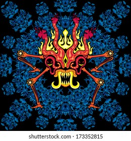 Psychedelic jungle monster ornament vector illustration
