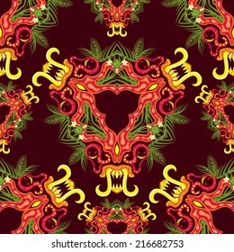Psychedelic jungle monster seamless pattern vector illustration