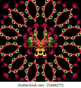 Psychedelic jungle monster seamless pattern vector illustration
