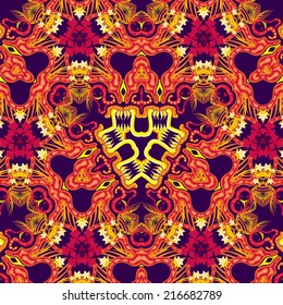 Psychedelic jungle monster seamless pattern vector illustration