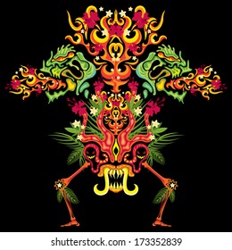 Psychedelic jungle monster skull ornament vector illustration