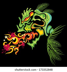 Psychedelic jungle monster skull ornament vector illustration