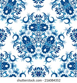 Psychedelic jungle monster skull seamless pattern vector illustration
