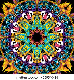 Psychedelic jungle tiger mandala seamless texture vector illustration