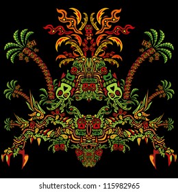 Psychedelic jungle volcano island vector illustration