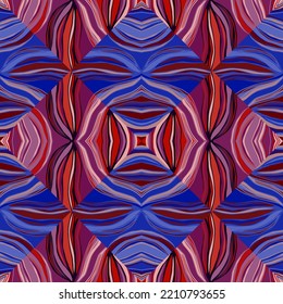 Psychedelic kaleidoscope seamless pattern. Geometric abstract mosaic ornament. Decorative design for fabric, textile print, wrapping paper, cover. Vector illustration