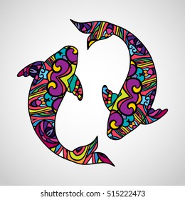 Psychedelic Koi Carp Fish Body Silhouette Poster Icon Vector Illustration
