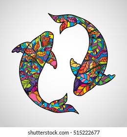 Psychedelic Koi Carp Fish Body Silhouette Poster Icon Vector Illustration
