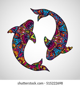 Psychedelic Koi Carp Fish Body Silhouette Poster Icon Vector Illustration
