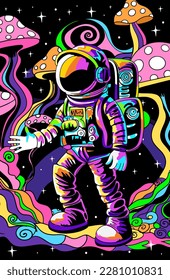 Psychedelic landscape. Space exploring vector cartoon banner