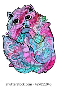 psychedelic linear illustration cat