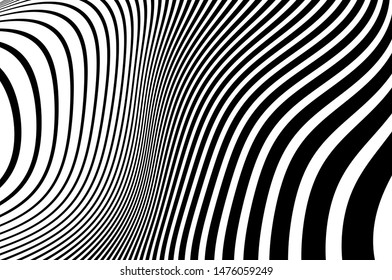 Psychedelic lines. Abstract pattern. Texture with wavy, curves stripes. Optical art background. Wave design black and white. Vector illustration.   