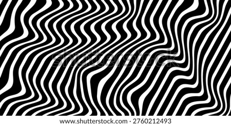 Psychedelic lines. Abstract pattern. Texture with wavy, curves stripes. Optical art background. Wave design black and white. Vector illustration.