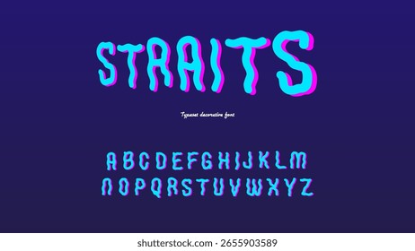 Fonte líquida psicodélica com uma forma ondulada e distorcida. Vibe retro-futurista perfeita para cartazes, capas de álbuns, estampas de moda ou cenas de arte indie