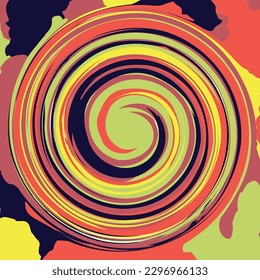 Psychedelic liquid candy spiral illusion background. Groovy vector illustration. Retro 1960's 1970's trendy minimal banner poster template