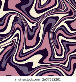 A psychedelic liquid swirl pattern with a distinct retro vibe. The design is composed of flowing, distorted waves in a groovy color palette of deep purple, dusty pink, mauve, and off white