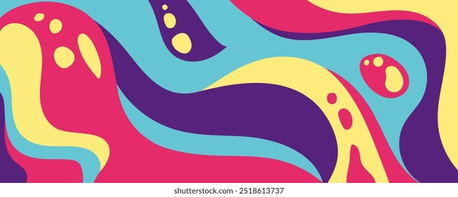 Psychedelic Liquid wave Banner landscape colorful bright background with copy space for text, for banner, greeting card, poster and advertising