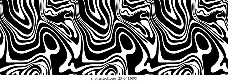 Psychedelic liquify wavy seamless pattern. Abstract fluid line background. Retro vector illustration.