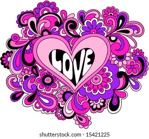 Psychedelic Love Heart Vector Illustration