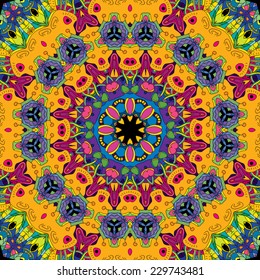 Psychedelic magic mushroom hallucination jungle seamless pattern vector illustration