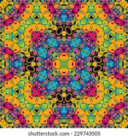 Psychedelic magic mushroom hallucination jungle seamless pattern vector illustration
