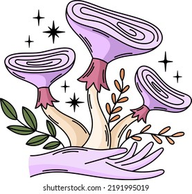 Psychedelic magic mushrooms vector clipart. Mystical boho celestial mushrooms illustration