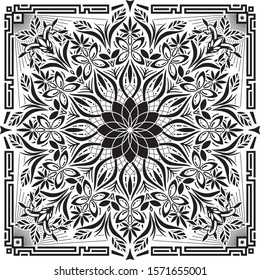 Psychedelic Mandala Geometric Black Line Art Isolated Vector Illustration