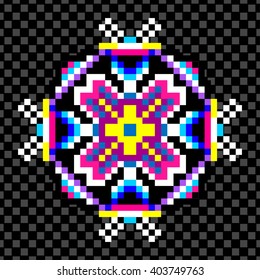 psychedelic mandala of the pixels on a black background