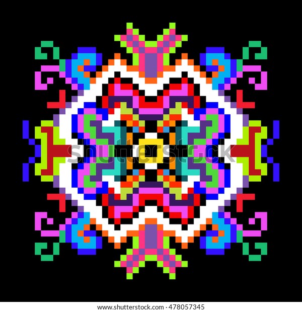 Psychedelic Mandala Pixels On Black Background Stock Vector (Royalty ...