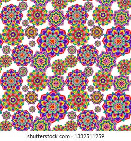 Psychedelic mandala vector seamless colorful pattern.