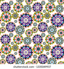 Psychedelic mandala vector seamless colorful pattern 