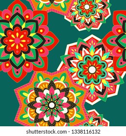 Psychedelic mandala vector seamless colorful pattern