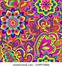 Psychedelic mandala vector seamless colorful pattern