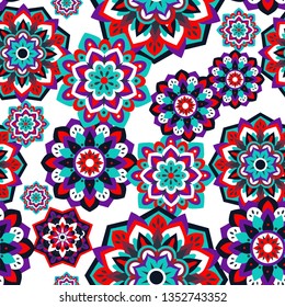 Psychedelic mandala vector seamless colorful pattern 