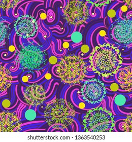 Psychedelic mandala vector seamless colorful pattern 