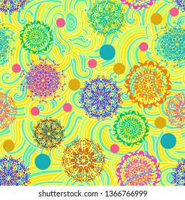 Psychedelic mandala vector seamless colorful pattern 