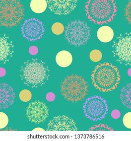 Psychedelic mandala vector seamless colorful pattern 