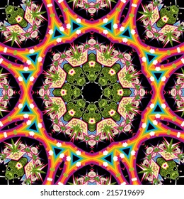 Psychedelic marijuana  kaleidoscope seamless pattern vector illustration