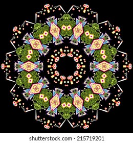 Psychedelic marijuana and magic mushroom kaleidoscope vector illustration