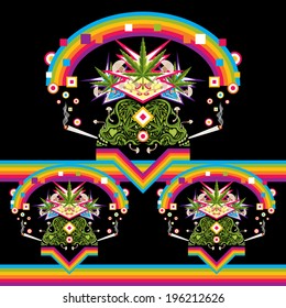 Psychedelic marijuana and magic mushrooms horizontal pattern vector illustration