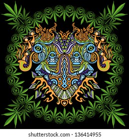 Psychedelic marijuana ornament tribal vector illustration