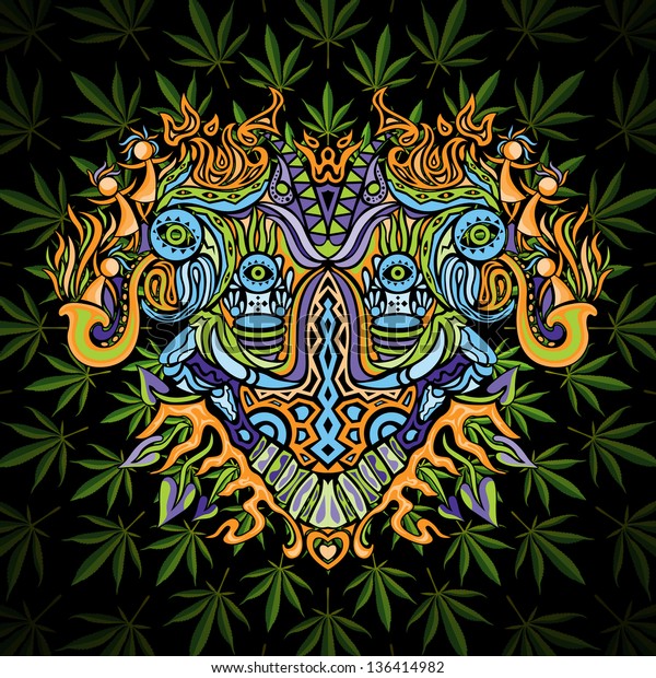 Psychedelic Marijuana Ornament Tribal Vector Illustration Stock Vector ...