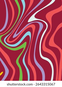 Psychedelic maroon swirl, neon pastel lines, retro abstract vector, seamless energetic pattern, bold modern art
