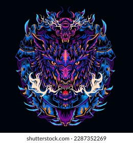 Psychedelic Mecha Wolf illustration with dark frame, this design can be used for t-shirt design, sticker and other merchandise