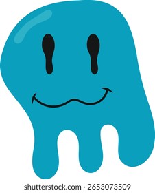 Psychedelic Melting Emoticon. Vector Illustration in Flat Cartoon Concept
